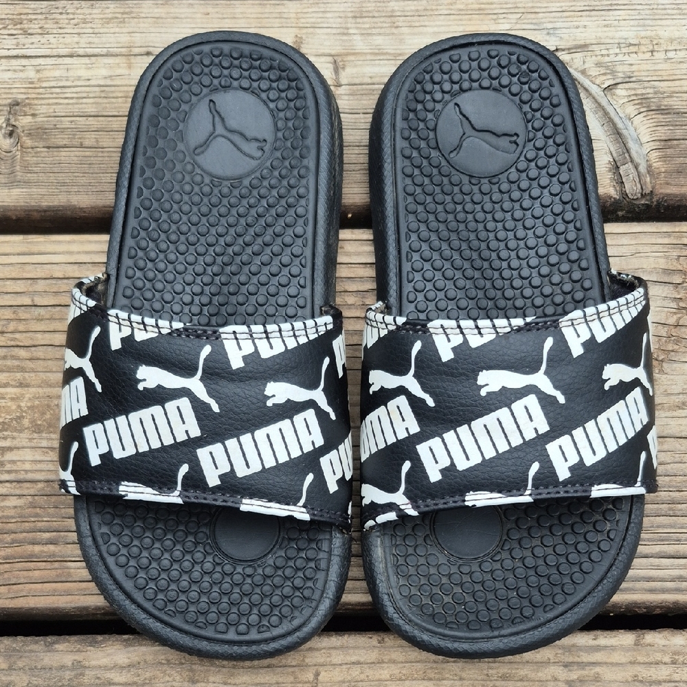 Puma Black and White Logo Slide Sandals